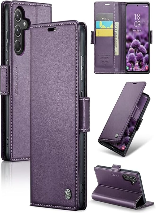 FASCINATION phone case compatible with Samsung galaxy A55 Case Multifunctional Horizontal Flip Premium PU Leather Case, with Card Slot & Holder & Wallet for Samsung galaxy A55 (Purple)